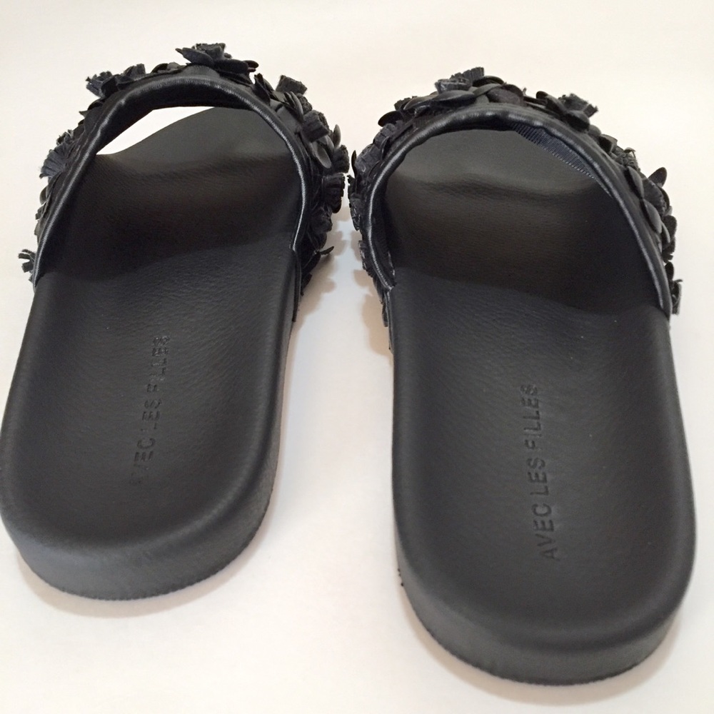 Stella Black Floral Embellished Slide Sandal NIB 6 - Picture 6 of 11